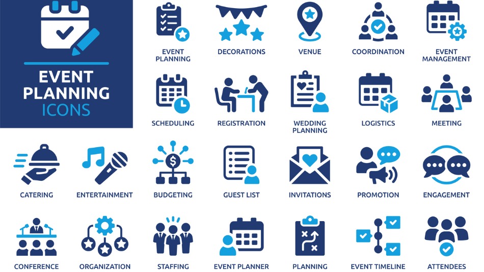 Iconos concepto de organizador de eventos o Event Planner